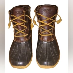 Sperry Women’s Leather Duck Boots STS91176 Brown Waterproof Size 7M‎ Side Zip